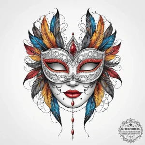Tattoo sketch masquerade mask with feathers,... - эскиз тату (№1755797709_0, 21.08.2025 17:35) — tattoo-photo.ru