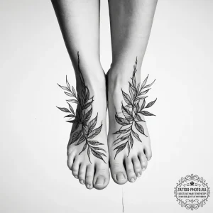 Tattoo sketch sensual feet with a plant - эскиз тату (№1755801852_0, 21.08.2025 18:44) — tattoo-photo.ru