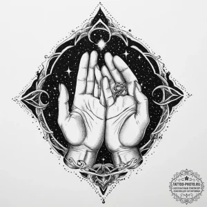 Tattoo sketch hands with a nebula, tattoo dra... - эскиз тату (№1755804268_0, 21.08.2025 19:24) — tattoo-photo.ru