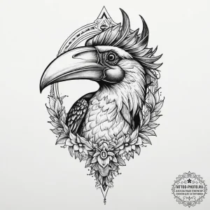 Tattoo sketch hornbill, tattoo line art, on a... - эскиз тату (№1755804870_0, 21.08.2025 19:34) — tattoo-photo.ru