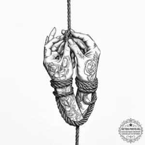 Tattoo sketch hands with a rope - эскиз тату (№1755812067_0, 21.08.2025 21:34) — tattoo-photo.ru