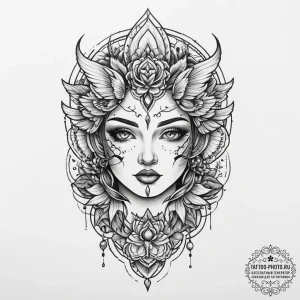 Tattoo sketch mystical character, tattoo flas... - эскиз тату (№1755814669_0, 21.08.2025 22:17) — tattoo-photo.ru