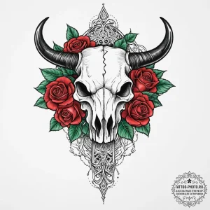 Tattoo sketch fehu rune with an ox skull, tat... - эскиз тату (№1755816462_0, 21.08.2025 22:47) — tattoo-photo.ru