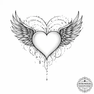 Tattoo sketch flying heart with a quote - эскиз тату (№1755818666_0, 21.08.2025 23:24) — tattoo-photo.ru