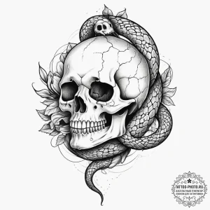 Tattoo sketch узор в виде черепа с змеей, con... - эскиз тату (№1755820906_0, 22.08.2025 00:01) — tattoo-photo.ru