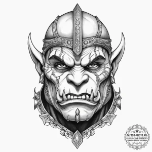 Tattoo sketch orc with a armor, tattoo line a... - эскиз тату (№1755822309_0, 22.08.2025 00:25) — tattoo-photo.ru