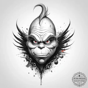 Tattoo sketch the grinch with a wing, concept... - эскиз тату (№1755826716_0, 22.08.2025 01:38) — tattoo-photo.ru
