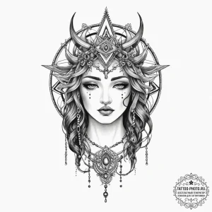 Tattoo sketch pagan goddess, tattoo line art,... - эскиз тату (№1755827120_0, 22.08.2025 01:45) — tattoo-photo.ru