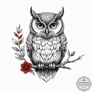 Tattoo sketch сова на ветке, tattoo line art,... - эскиз тату (№1755834162_0, 22.08.2025 03:42) — tattoo-photo.ru