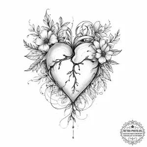 Tattoo sketch mended heart with a flower - эскиз тату (№1755835368_0, 22.08.2025 04:02) — tattoo-photo.ru