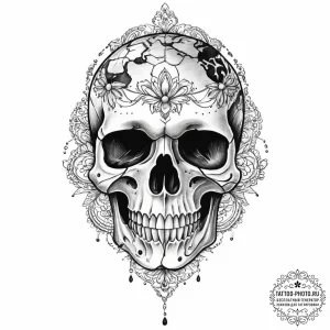 Tattoo sketch узор в виде черепа с землей - эскиз тату (№1755835768_0, 22.08.2025 04:09) — tattoo-photo.ru