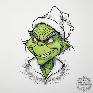 Tattoo sketch the grinch with a foot, tattoo... - эскиз тату (№1755841488_0, 22.08.2025 05:44) — tattoo-photo.ru