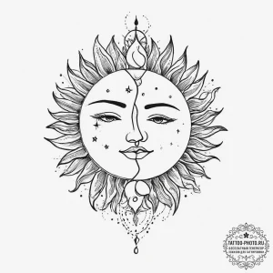 Tattoo sketch sun and moon embrace, artistic... - эскиз тату (№1755847461_0, 22.08.2025 07:24) — tattoo-photo.ru