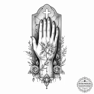 Tattoo sketch hands with a tombstone - эскиз тату (№1755848055_0, 22.08.2025 07:34) — tattoo-photo.ru