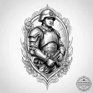 Tattoo sketch soldier with a document, ink il... - эскиз тату (№1755852673_0, 22.08.2025 08:51) — tattoo-photo.ru