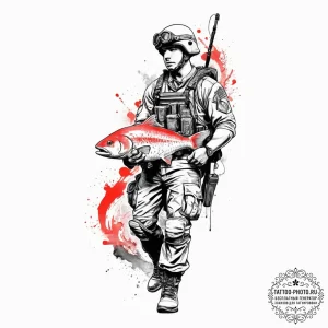 Tattoo sketch soldier with a fish, artistic t... - эскиз тату (№1755855470_0, 22.08.2025 09:37) — tattoo-photo.ru
