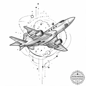 Tattoo sketch cosmic plane - эскиз тату (№1755858496_0, 22.08.2025 10:28) — tattoo-photo.ru