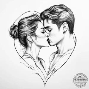 Tattoo sketch romantic kiss with a quote - эскиз тату (№1755859089_0, 22.08.2025 10:38) — tattoo-photo.ru