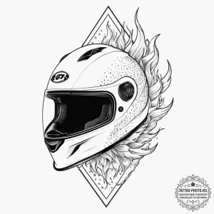 Tattoo sketch racing a helmet with a fire, ta... - эскиз тату (№1755860901_0, 22.08.2025 11:08) — tattoo-photo.ru