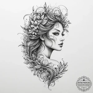 Tattoo sketch узор в виде дриады, artistic ta... - эскиз тату (№1755861501_0, 22.08.2025 11:18) — tattoo-photo.ru