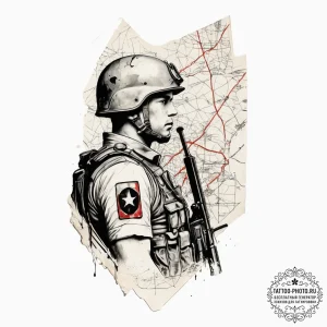 Tattoo sketch soldier with a map, tattoo sket... - эскиз тату (№1755869364_0, 22.08.2025 13:29) — tattoo-photo.ru