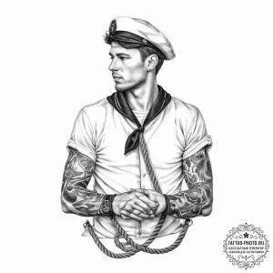Tattoo sketch sailor a person with a rope - эскиз тату (№1755880236_0, 22.08.2025 16:30) — tattoo-photo.ru