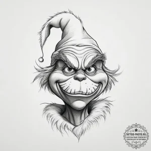 Tattoo sketch the grinch with a foot, tattoo... - эскиз тату (№1755880632_0, 22.08.2025 16:37) — tattoo-photo.ru