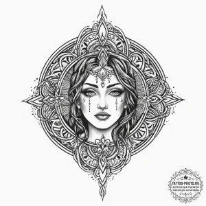 Tattoo sketch sacred character, tattoo flash... - эскиз тату (№1755881235_0, 22.08.2025 16:47) — tattoo-photo.ru
