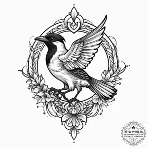 Tattoo sketch magpie, tattoo line art, old sc... - эскиз тату (№1755885041_0, 22.08.2025 17:50) — tattoo-photo.ru