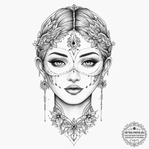 Tattoo sketch face, tattoo line art, on a cle... - эскиз тату (№1755894103_0, 22.08.2025 20:21) — tattoo-photo.ru