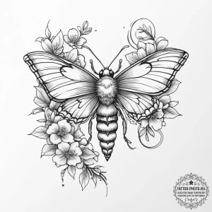 Tattoo sketch snowberry clearwing moth, tatto... - эскиз тату (№1755899074_0, 22.08.2025 21:44) — tattoo-photo.ru