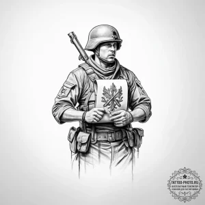 Tattoo sketch soldier with a scroll - эскиз тату (№1755899661_0, 22.08.2025 21:54) — tattoo-photo.ru