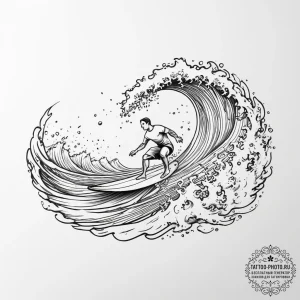 Tattoo sketch surfing a person on a wave, art... - эскиз тату (№1755910817_0, 23.08.2025 01:00) — tattoo-photo.ru