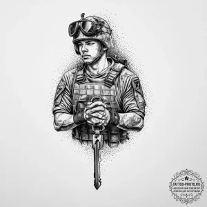 Tattoo sketch soldier with a key, ink illustr... - эскиз тату (№1755916391_0, 23.08.2025 02:33) — tattoo-photo.ru