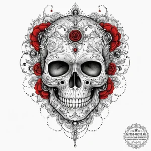 Tattoo sketch череп с роботом, artistic tatto... - эскиз тату (№1755918752_0, 23.08.2025 03:12) — tattoo-photo.ru