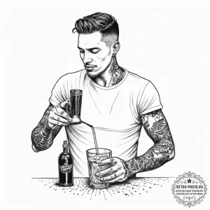 Tattoo sketch bartender a person mixing a dri... - эскиз тату (№1755919731_0, 23.08.2025 03:28) — tattoo-photo.ru