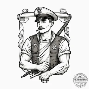 Tattoo sketch soldier with a scroll, artistic... - эскиз тату (№1755919927_0, 23.08.2025 03:32) — tattoo-photo.ru