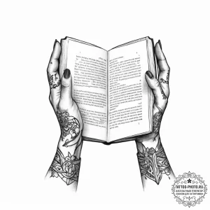 Tattoo sketch hands with a book - эскиз тату (№1755923304_0, 23.08.2025 04:28) — tattoo-photo.ru