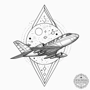 Tattoo sketch cosmic plane, ink illustration... - эскиз тату (№1755924100_0, 23.08.2025 04:41) — tattoo-photo.ru