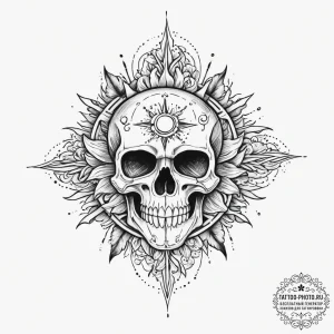 Tattoo sketch узор в виде черепа с солнцем - эскиз тату (№1755927471_0, 23.08.2025 05:37) — tattoo-photo.ru