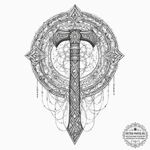Tattoo sketch slavic perun's axe, concept art... - эскиз тату (№1755930646_0, 23.08.2025 06:30) — tattoo-photo.ru