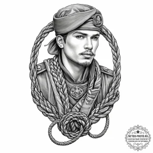 Tattoo sketch soldier with a rope, artistic t... - эскиз тату (№1755934585_0, 23.08.2025 07:36) — tattoo-photo.ru