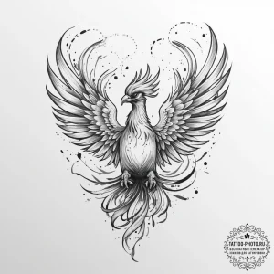 Tattoo sketch phoenix with a quote, ink illus... - эскиз тату (№1755938200_0, 23.08.2025 08:36) — tattoo-photo.ru