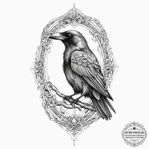 Tattoo sketch raven with a dog tag, tattoo li... - эскиз тату (№1755944335_0, 23.08.2025 10:18) — tattoo-photo.ru