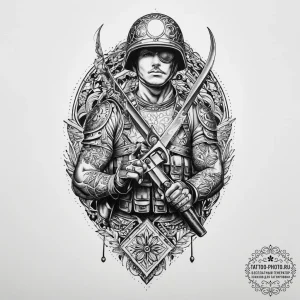 Tattoo sketch soldier with a scissors, tattoo... - эскиз тату (№1755946884_0, 23.08.2025 11:01) — tattoo-photo.ru