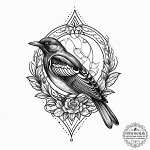 Tattoo sketch blackbird, concept art for tatt... - эскиз тату (№1755947081_0, 23.08.2025 11:04) — tattoo-photo.ru