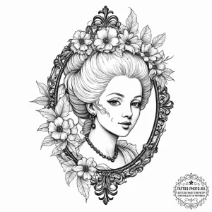 Tattoo sketch marie antoinette with a floral... - эскиз тату (№1755969344_0, 23.08.2025 17:15) — tattoo-photo.ru
