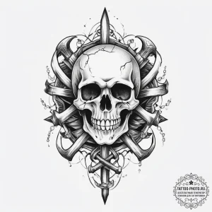 Tattoo sketch skull with bones, tattoo line a... - эскиз тату (№1755971528_0, 23.08.2025 17:52) — tattoo-photo.ru