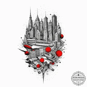 Tattoo sketch city, concept art for tattoo, s... - эскиз тату (№1755972901_0, 23.08.2025 18:15) — tattoo-photo.ru