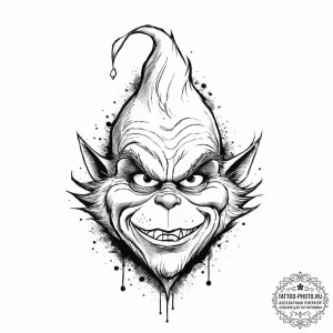 Tattoo sketch the grinch with a horn, ink ill... - эскиз тату (№1755976039_0, 23.08.2025 19:07) — tattoo-photo.ru